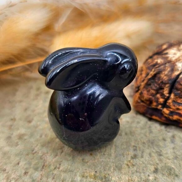 Nature Obsidian Hand Carved Bunny Decor Figure - Picture 9 of 10